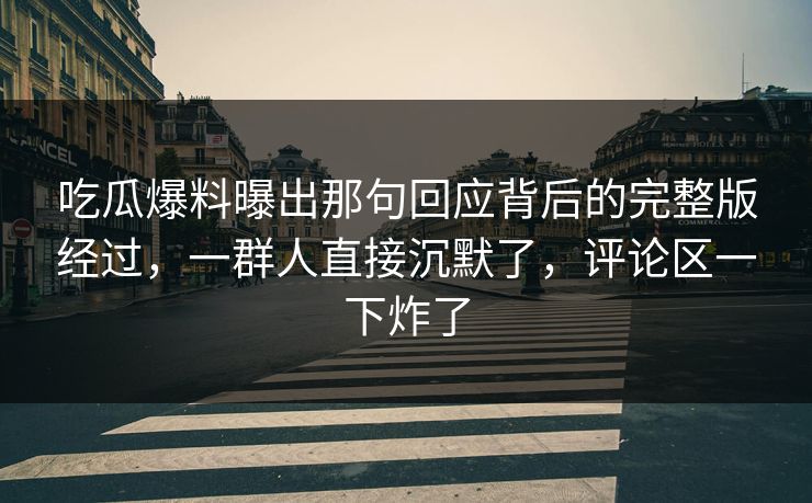 吃瓜爆料曝出那句回应背后的完整版经过，一群人直接沉默了，评论区一下炸了