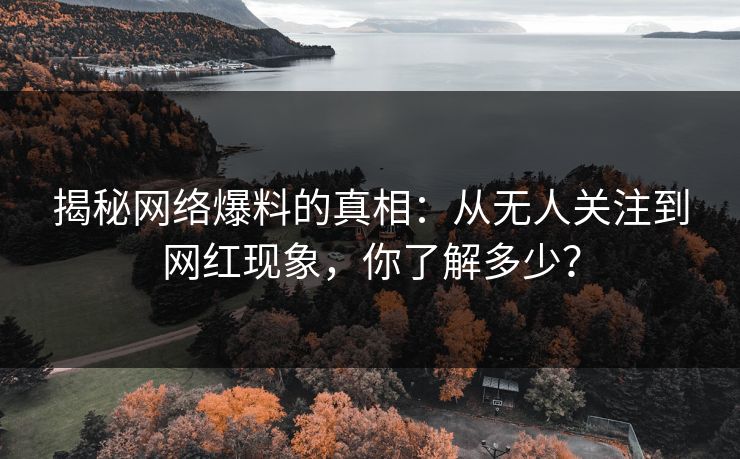 揭秘网络爆料的真相：从无人关注到网红现象，你了解多少？